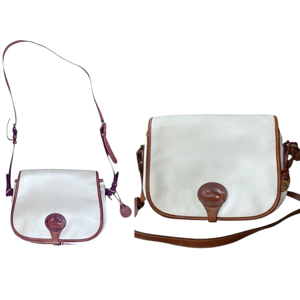 HTF Dooney & Bourke Vintage White Pebbled Leather Shoulder Saddle Bag